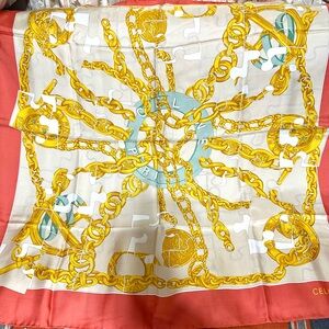 CELINE ❤️🌟GOLD CHAIN SILK SCARF W/ HAND-ROLLED EDGES⭐️
